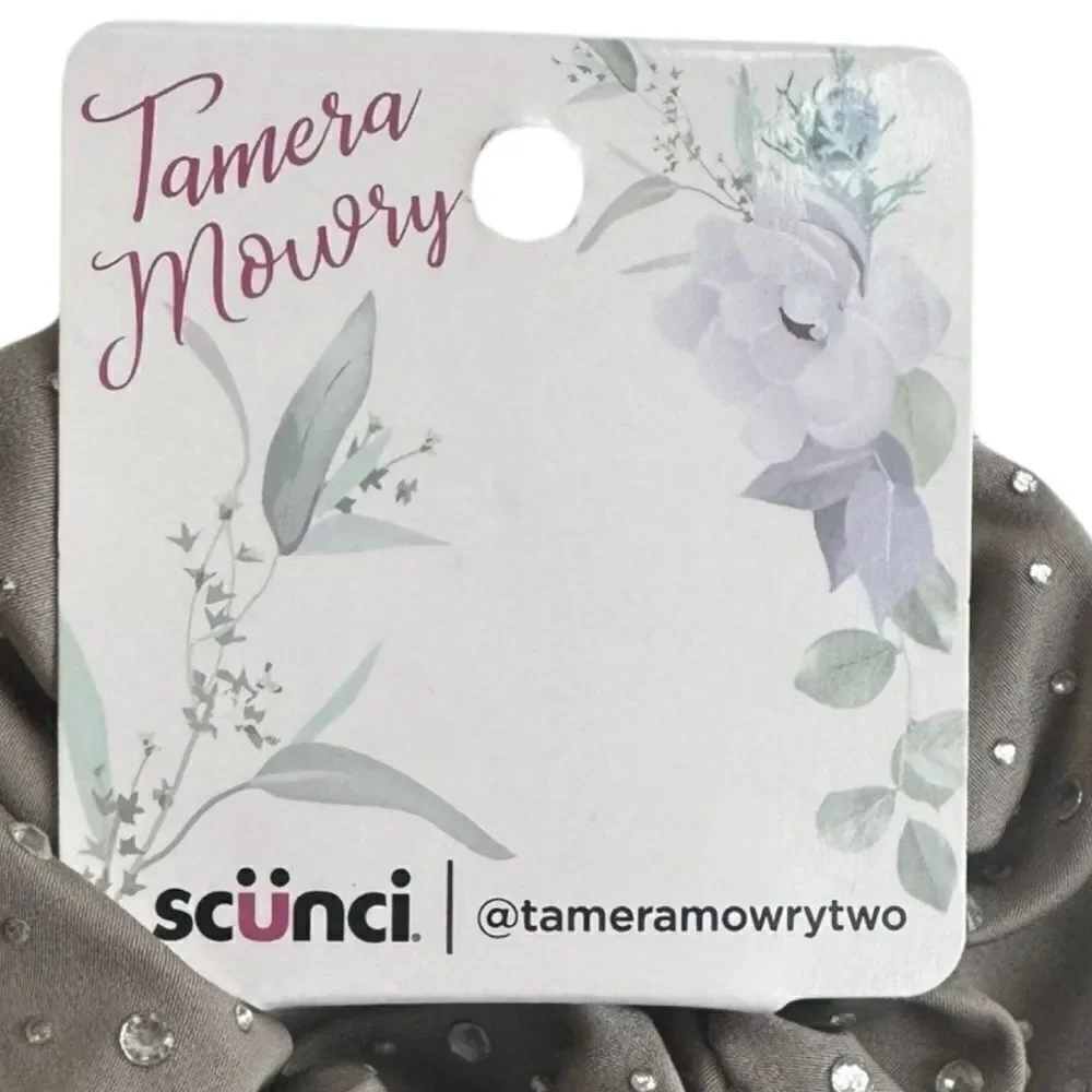 Tamara Mowry Scunci Taupe Rhinestone Embellished Satin Scrunchie NWT - Picture 4 of 5